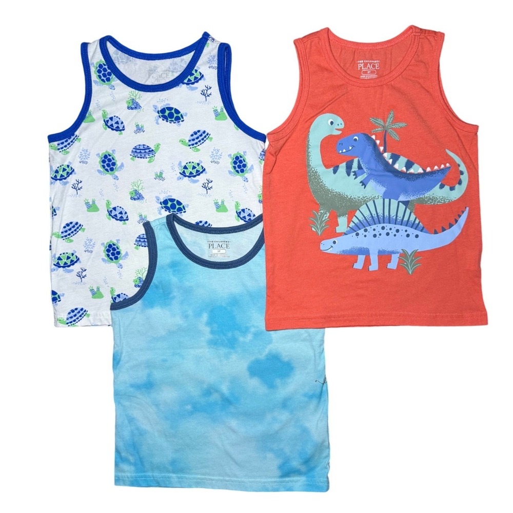 The Childrens Place Tank Tops 3 Pack Toddler 3T Coral Blue White